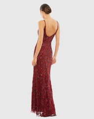 Red Hand Embellished Sleeveless Evening Gown