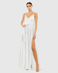 Satin Strappy-Back High Slit Gown