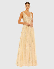 Sequin Plunge Neck Evening Gown