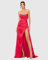 Pink Strapless Ruched Embellished Gown