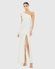 Crepe One Shoulder Bow Gown