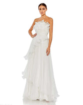 White Pleated Tiered Ruffled Strapless Gown