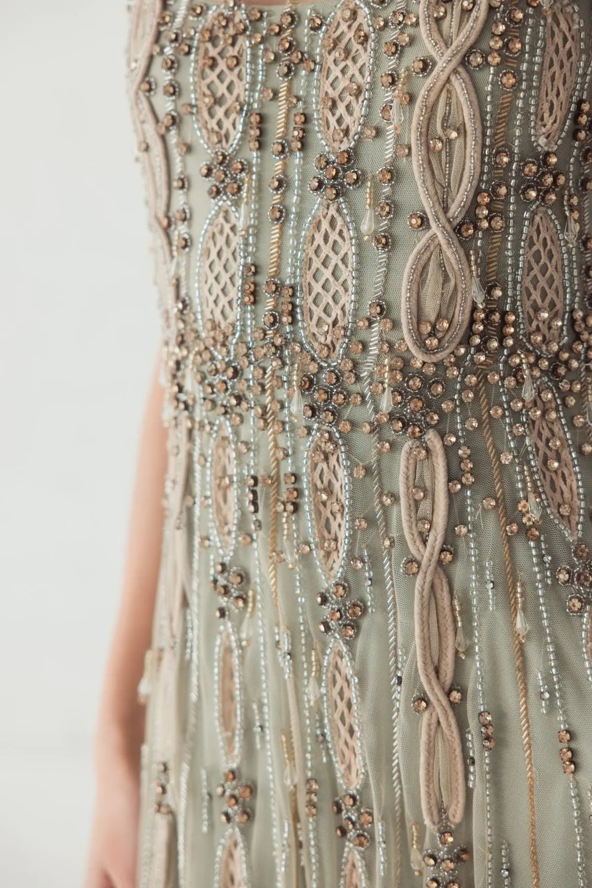 Green Embellished Mesh Sleeveless Scoop Neck Midi Dress