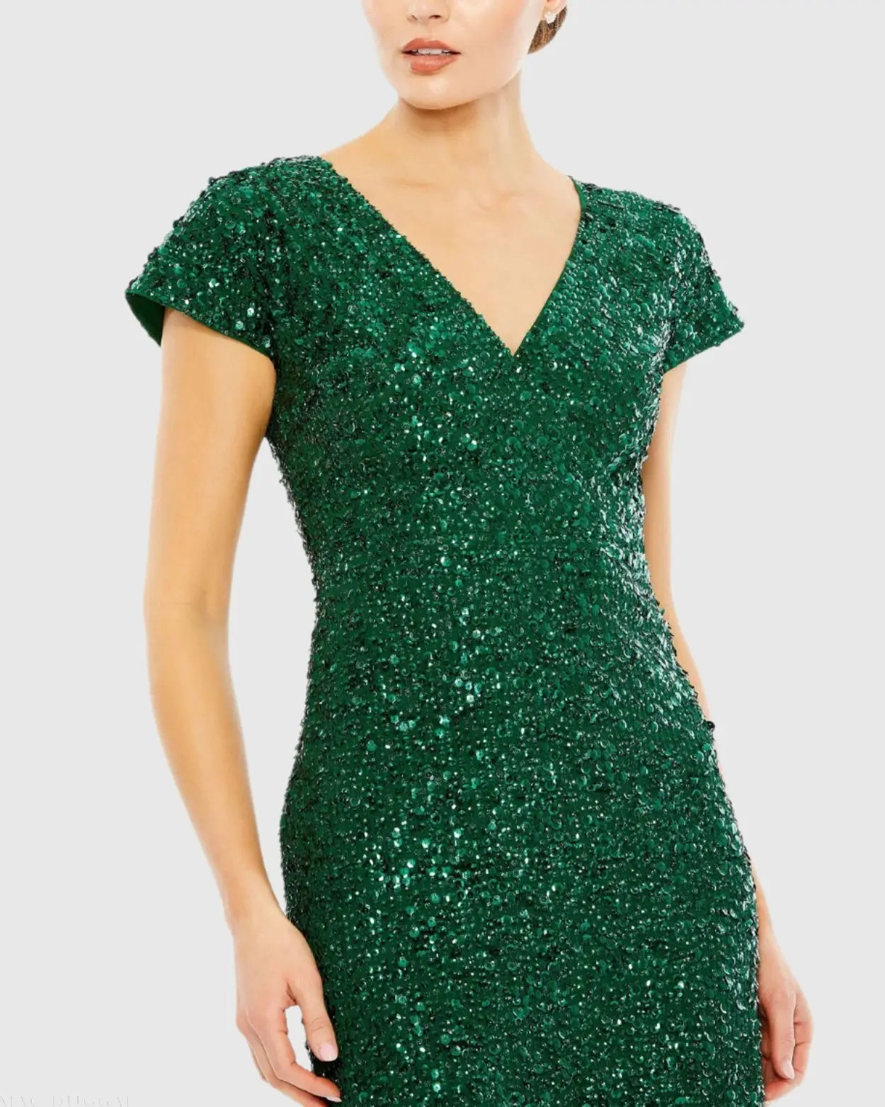 Dark Green Sequined Cap Sleeve Wrap Over Cocktail Dress