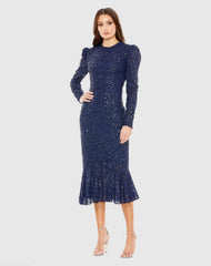 Sequined Long Sleeve High Neck Trumpet Dress