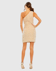 Beige One Shoulder Crystal Drop Dress - FINAL SALE