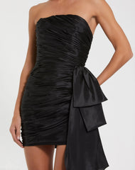 Black Strapless Ruched Mini Dress