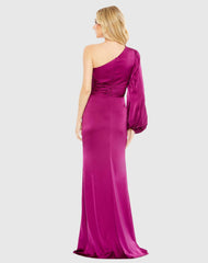 Purple Asymmetrical One Shoulder Single Long Sleeve Gown