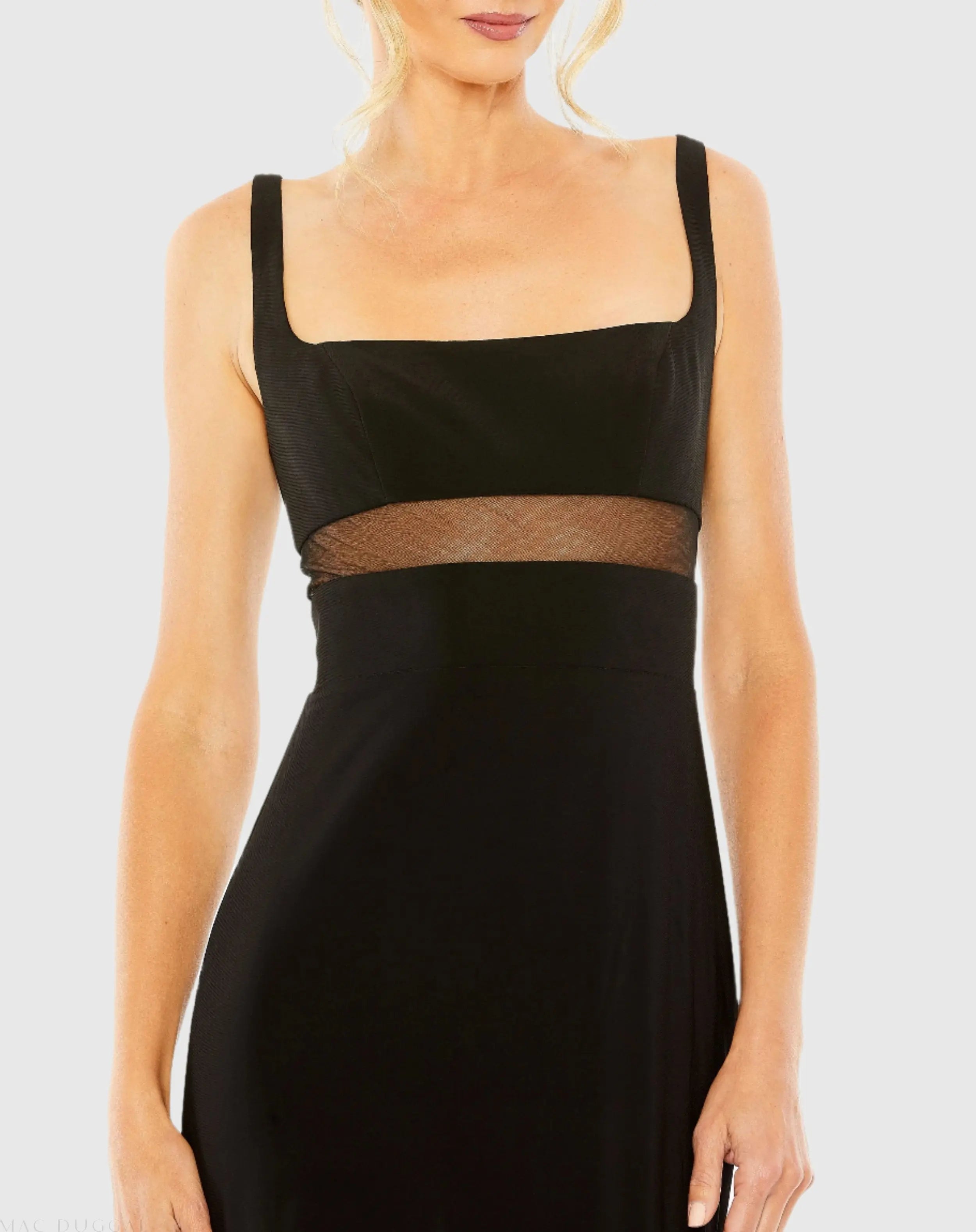 Black Sheer Mesh Panel Detail Column Gown