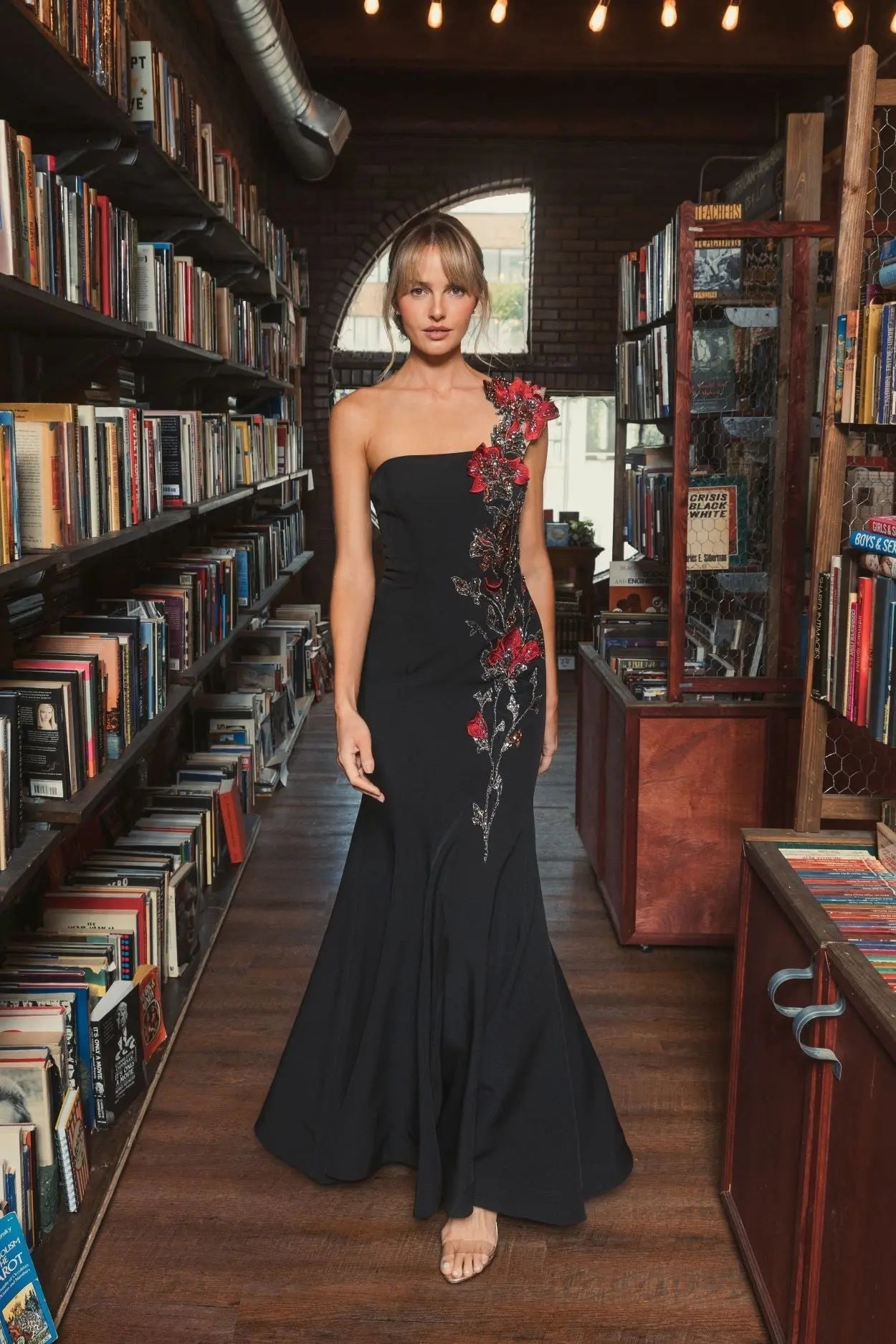 Black Off The Shoulder Embroidered Mermaid Gown