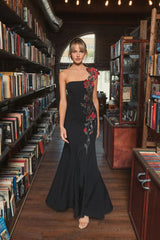 Black Off The Shoulder Embroidered Mermaid Gown