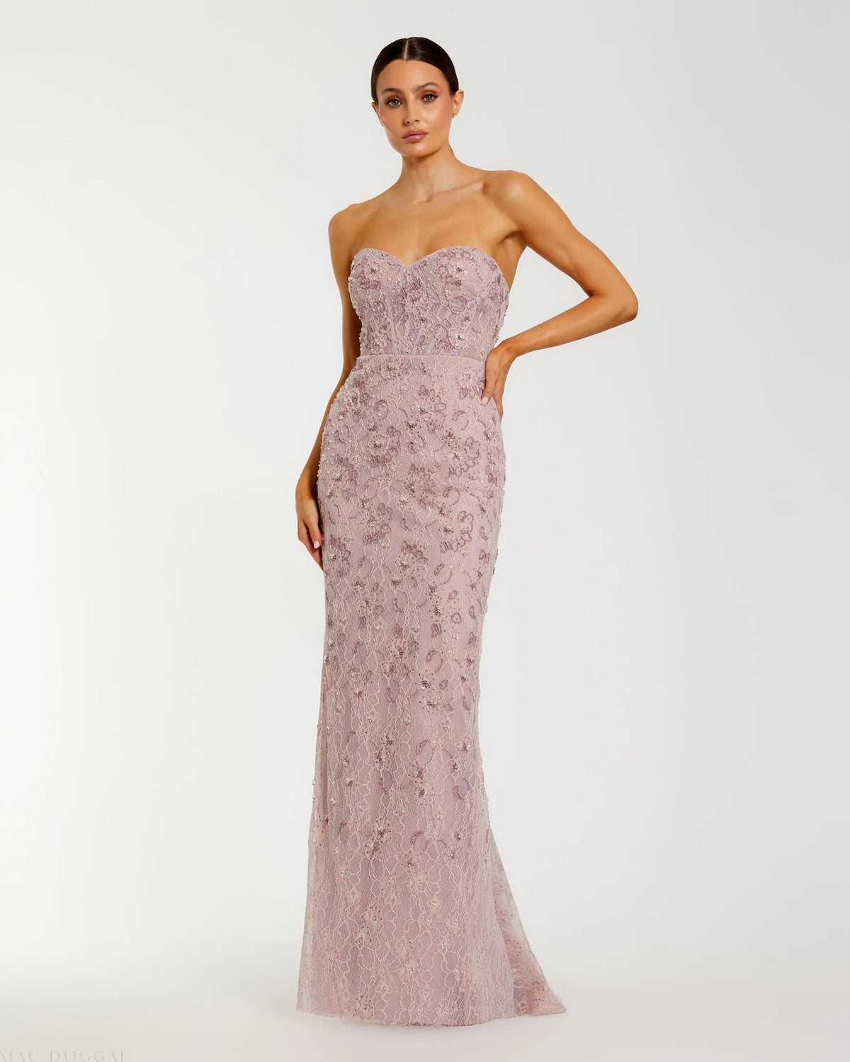 Pink Embellished Strapless Bustier Gown With Sweeping Train