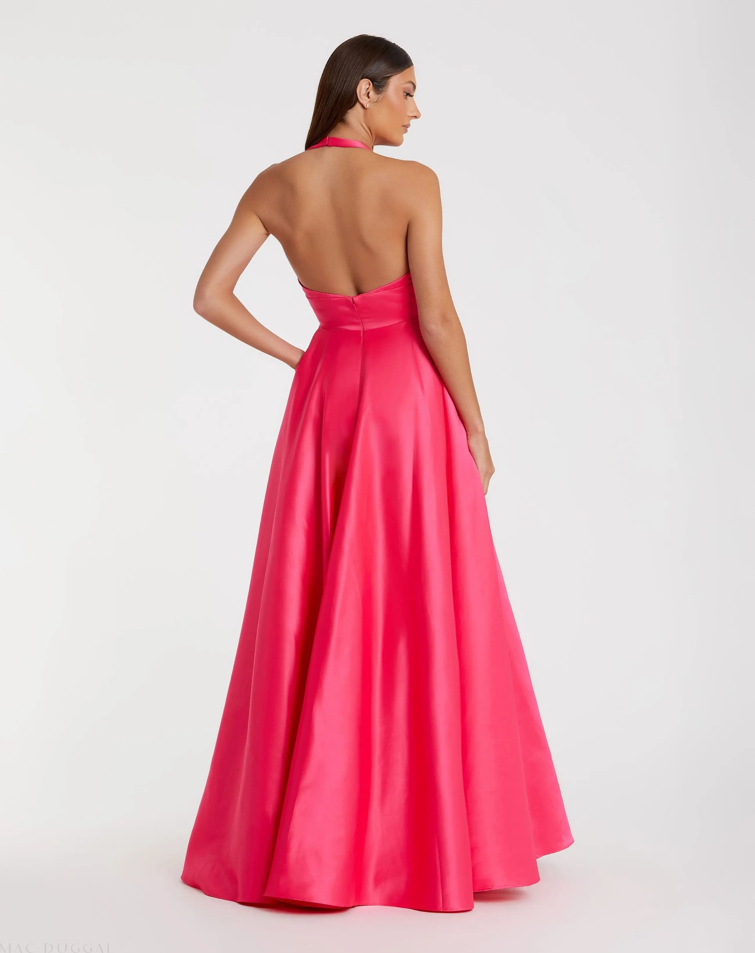Pink Deep V Satin Ballgown with Oversized Bow