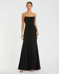 Black Strapless Corset A-Line Jersey Gown