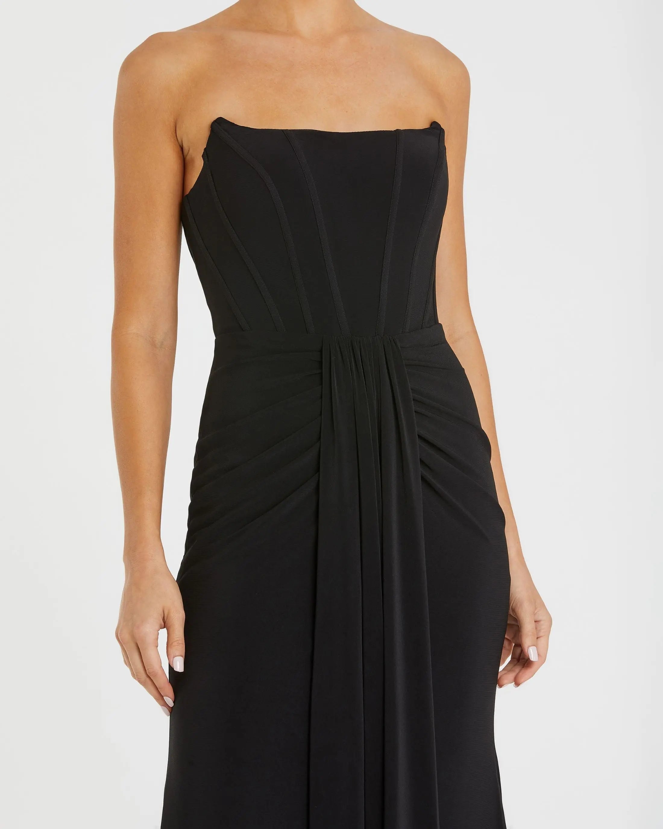 Black Strapless Corset A-Line Jersey Gown