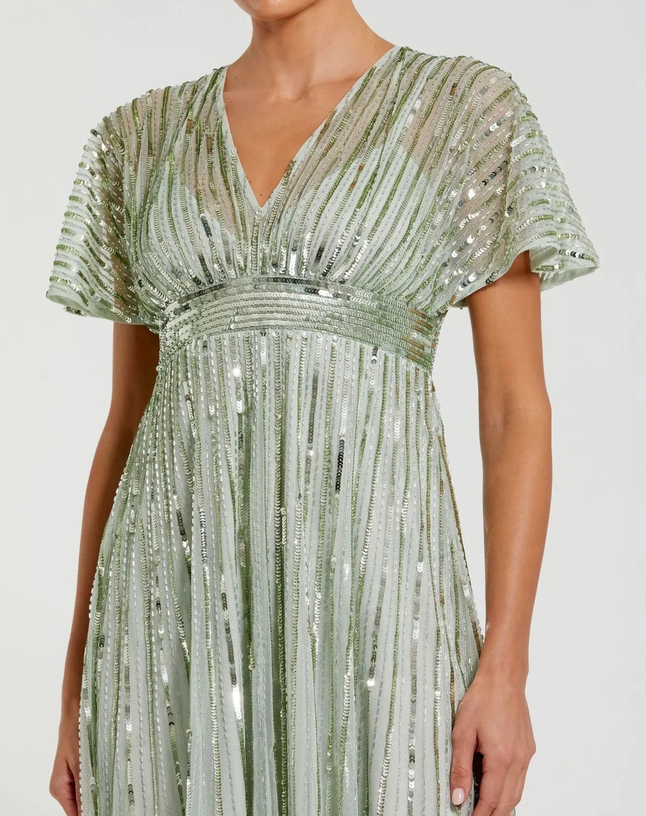 Green Embellished Short Sleeve Empire Waist Dress