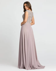 Light Purple Applique Cap Sleeve Bodice Flowy Gown