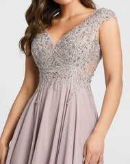Light Purple Applique Cap Sleeve Bodice Flowy Gown