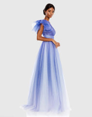 Blue Glitter Ombre Ruffled One Shoulder Ballgown