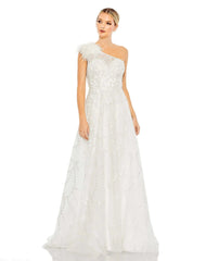 White Embellished One Shoulder A Line Gown