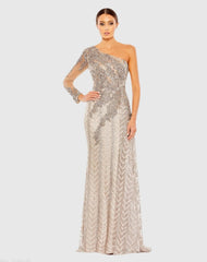 Embellished One Shoulder A Line Gown