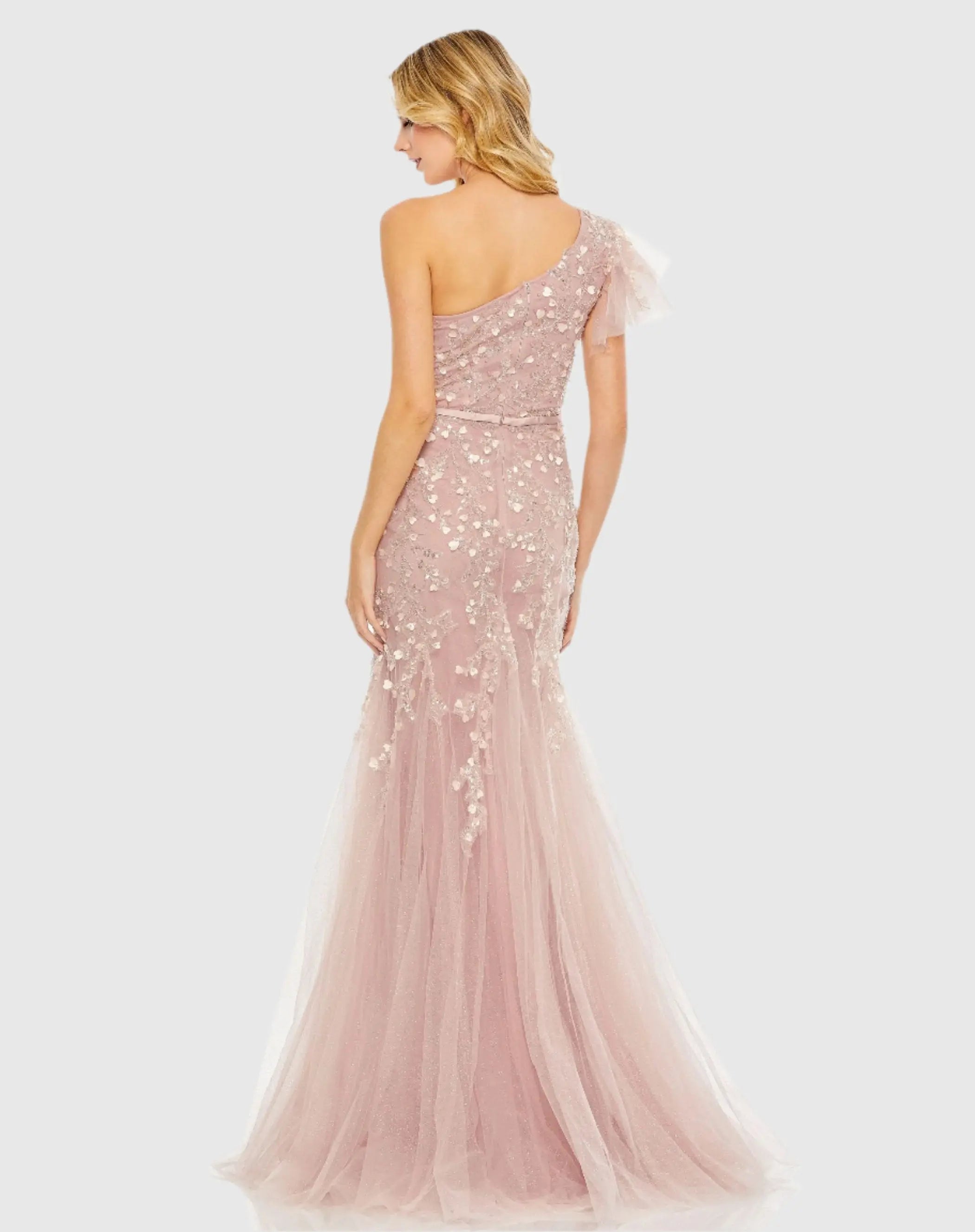 Pink Embellished One Shoulder Cap Sleeve Gown - FINAL SALE