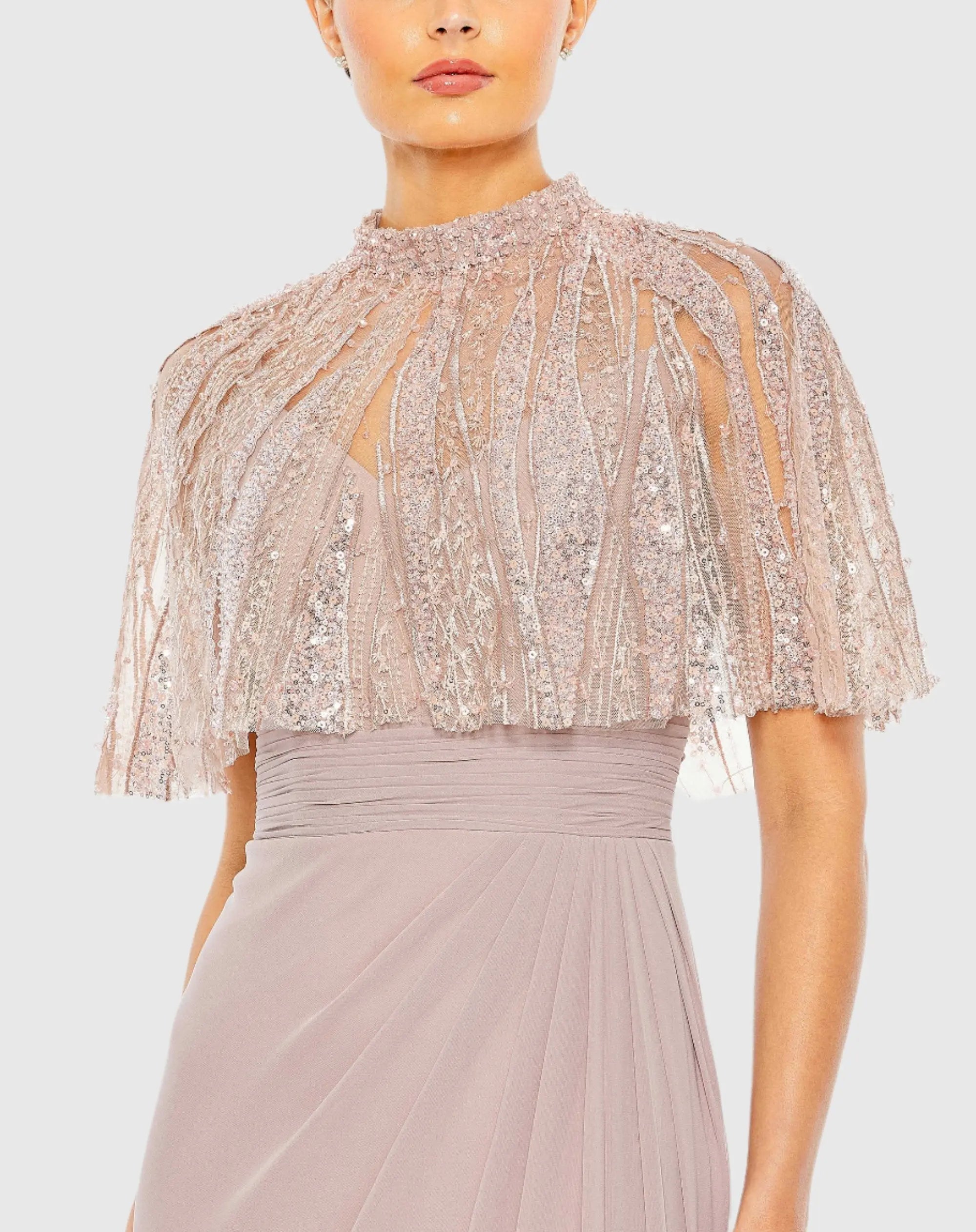 Pink Sleeveless Gown With Embellished Cape