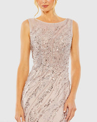 Pink Sleeveless Embellished Boat Neck Gown