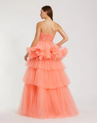 Orange Strapless Tulle Gown with Feather Detail - FINAL SALE