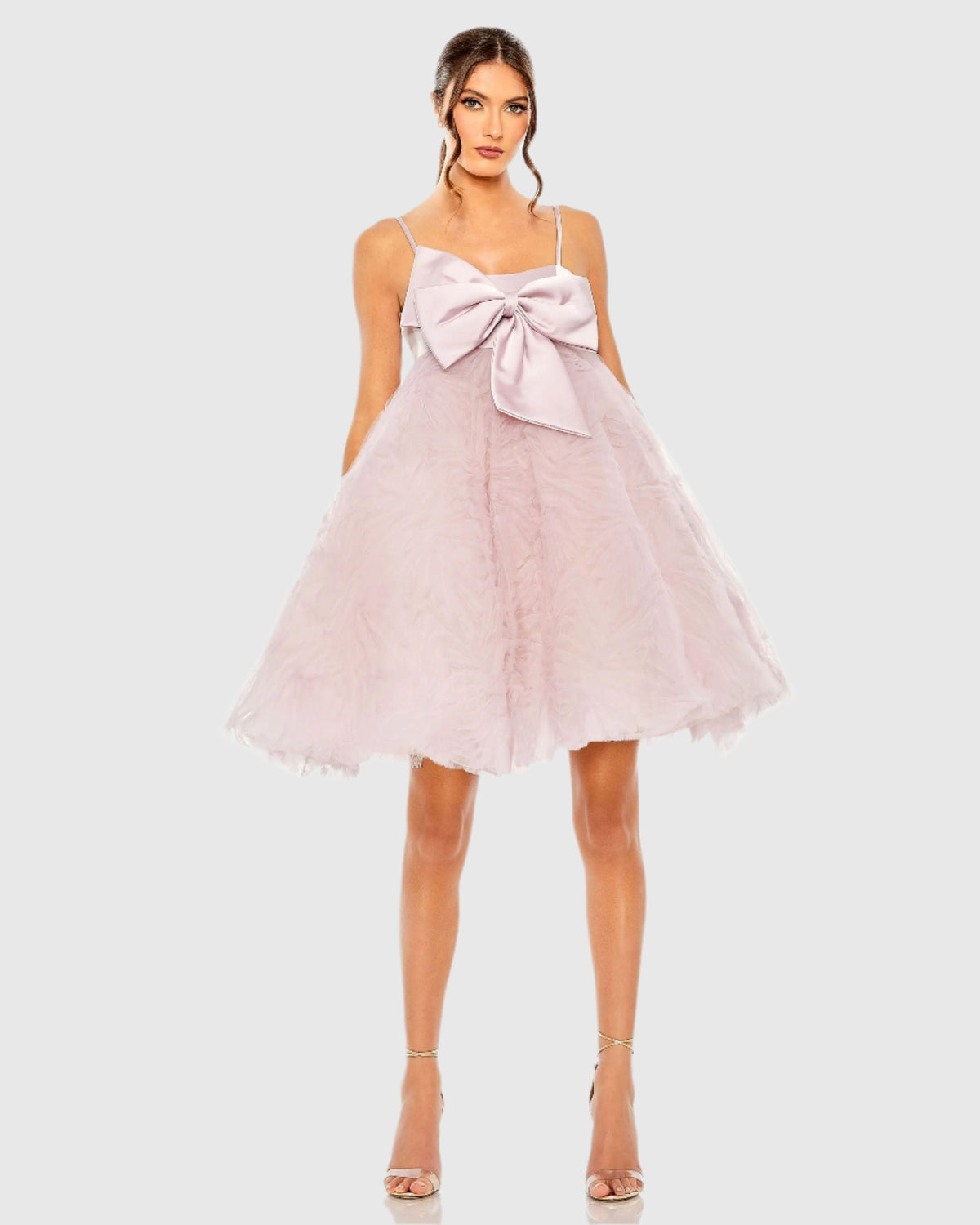 Pink Bow Front Tulle Mini Dress