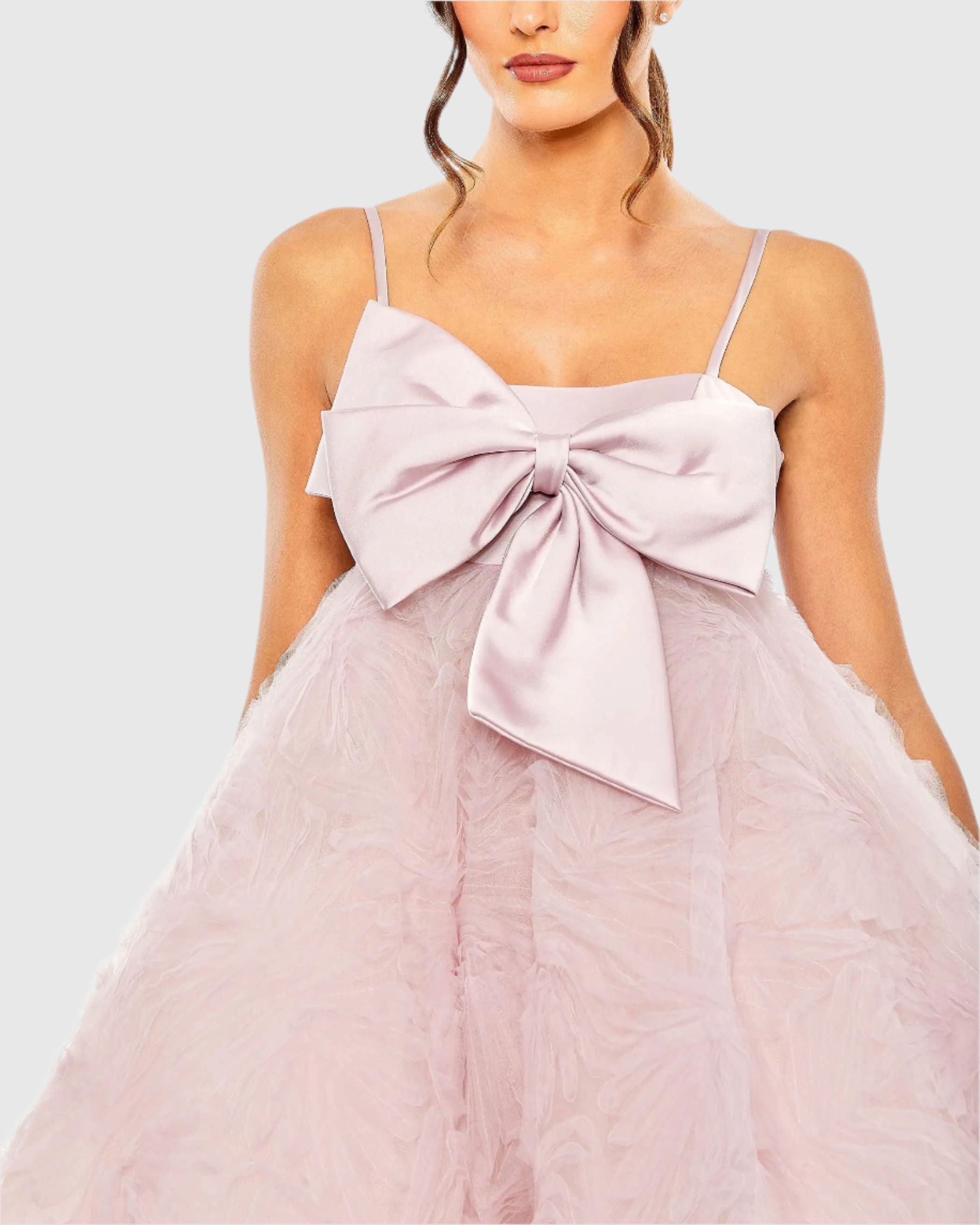 Pink Bow Front Tulle Mini Dress