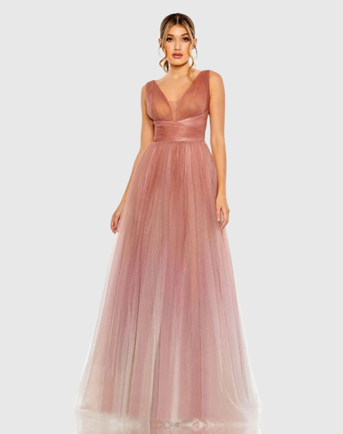 Pink Glitter Ombre V-Neck Sleeveless Gown