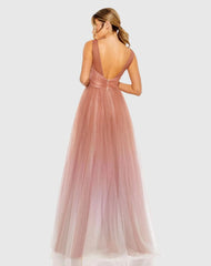 Pink Glitter Ombre V-Neck Sleeveless Gown