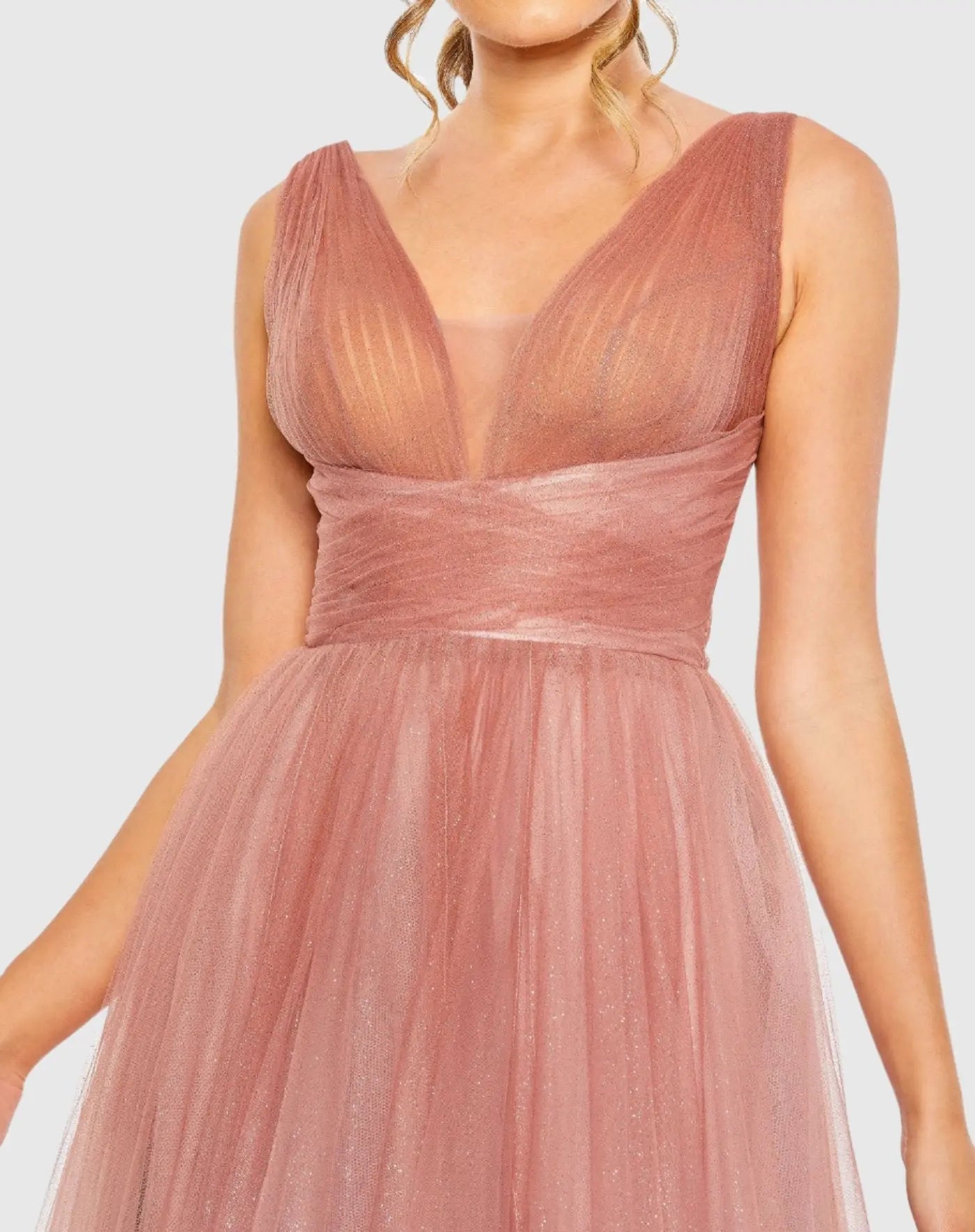 Pink Glitter Ombre V-Neck Sleeveless Gown