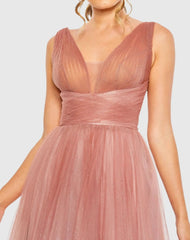 Pink Glitter Ombre V-Neck Sleeveless Gown