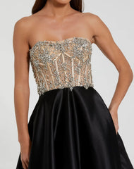 Black Strapless Embellished Bustier Ball Gown