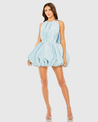 Blue Sleeveless Taffeta Bubble Mini Dress