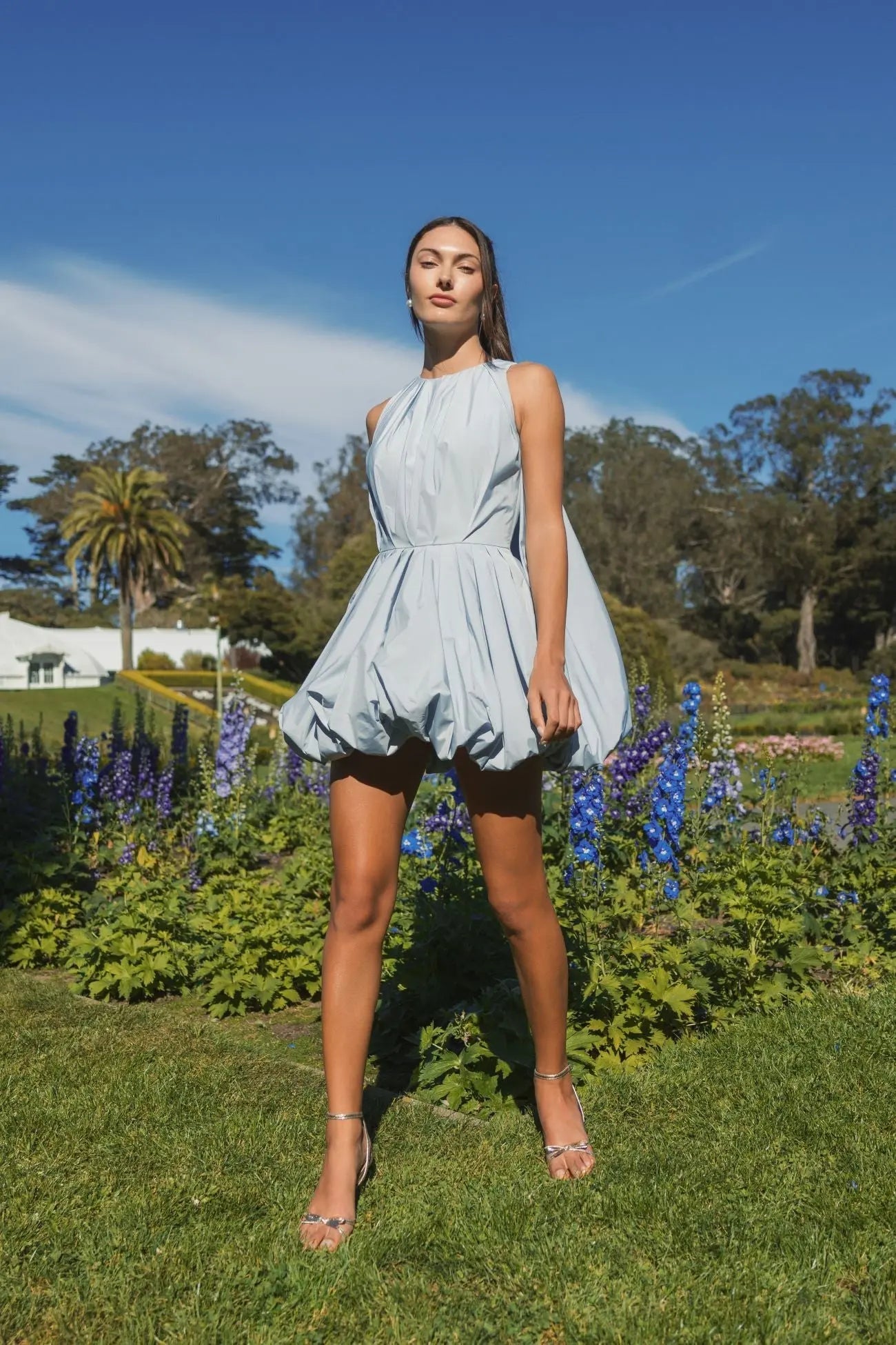 Blue Sleeveless Taffeta Bubble Mini Dress