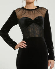 Black Long Sleeve Sheer Top Lace Bustier Gown