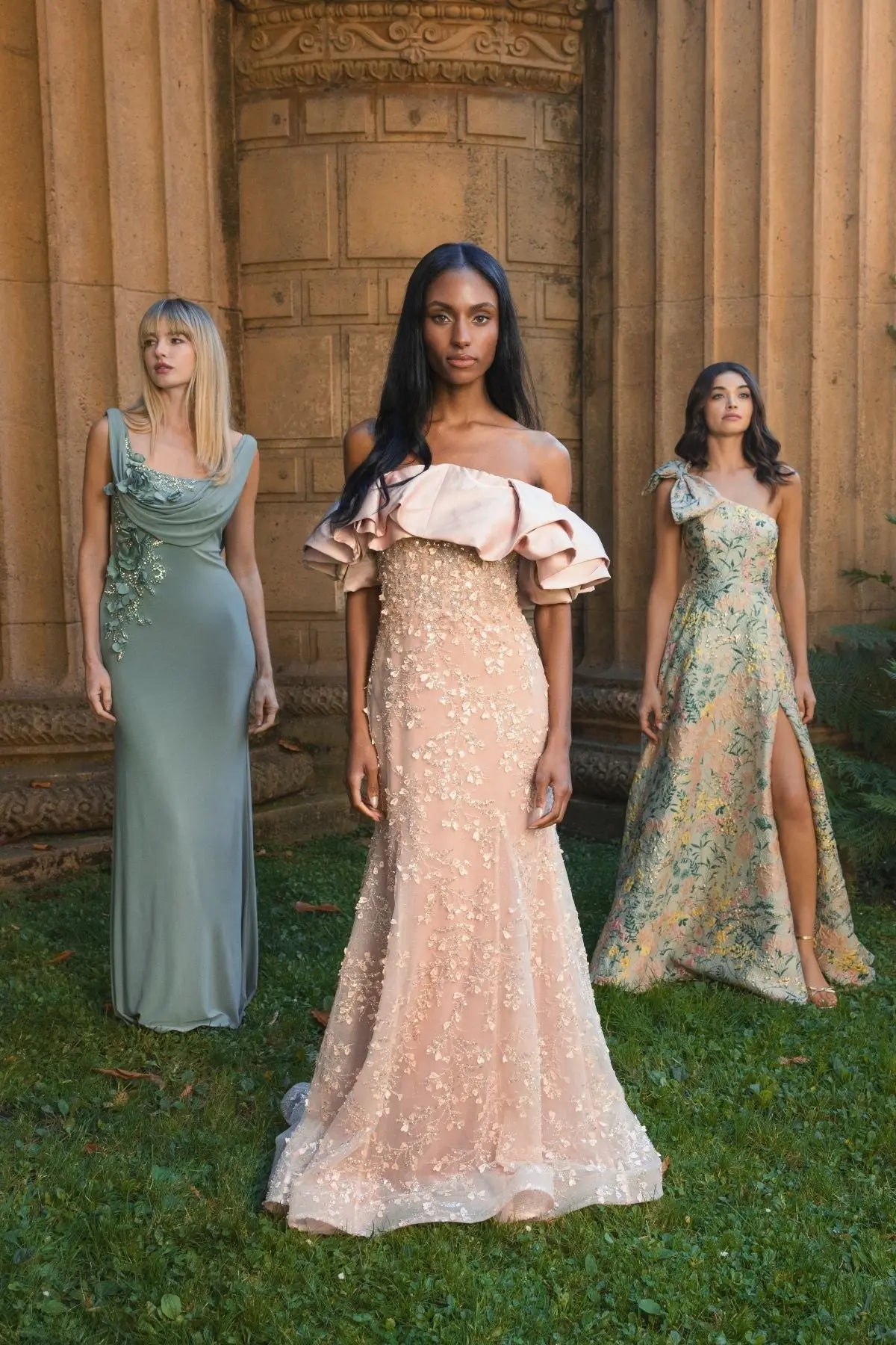 Pink Beaded Mermaid Gown With Off The Shoulder Ruffle