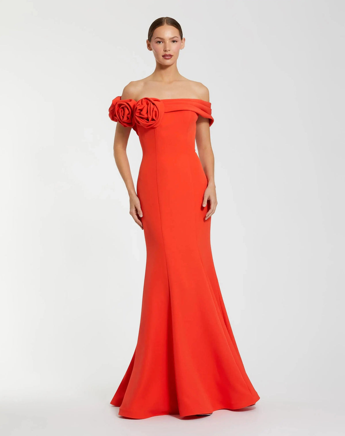 Orange Off The Shoulder Crepe Mermaid Gown