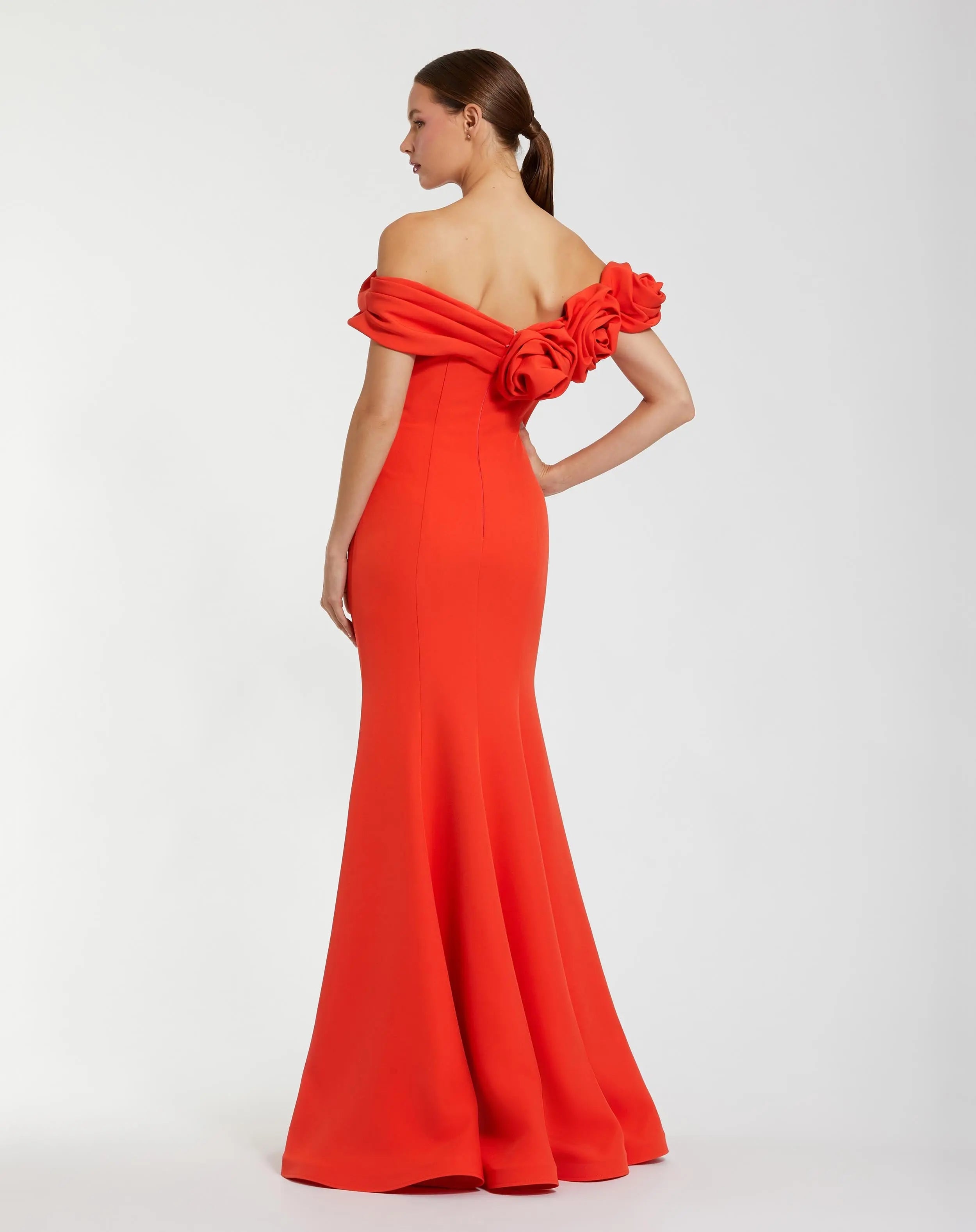 Orange Off The Shoulder Crepe Mermaid Gown