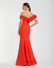 Orange Off The Shoulder Crepe Mermaid Gown