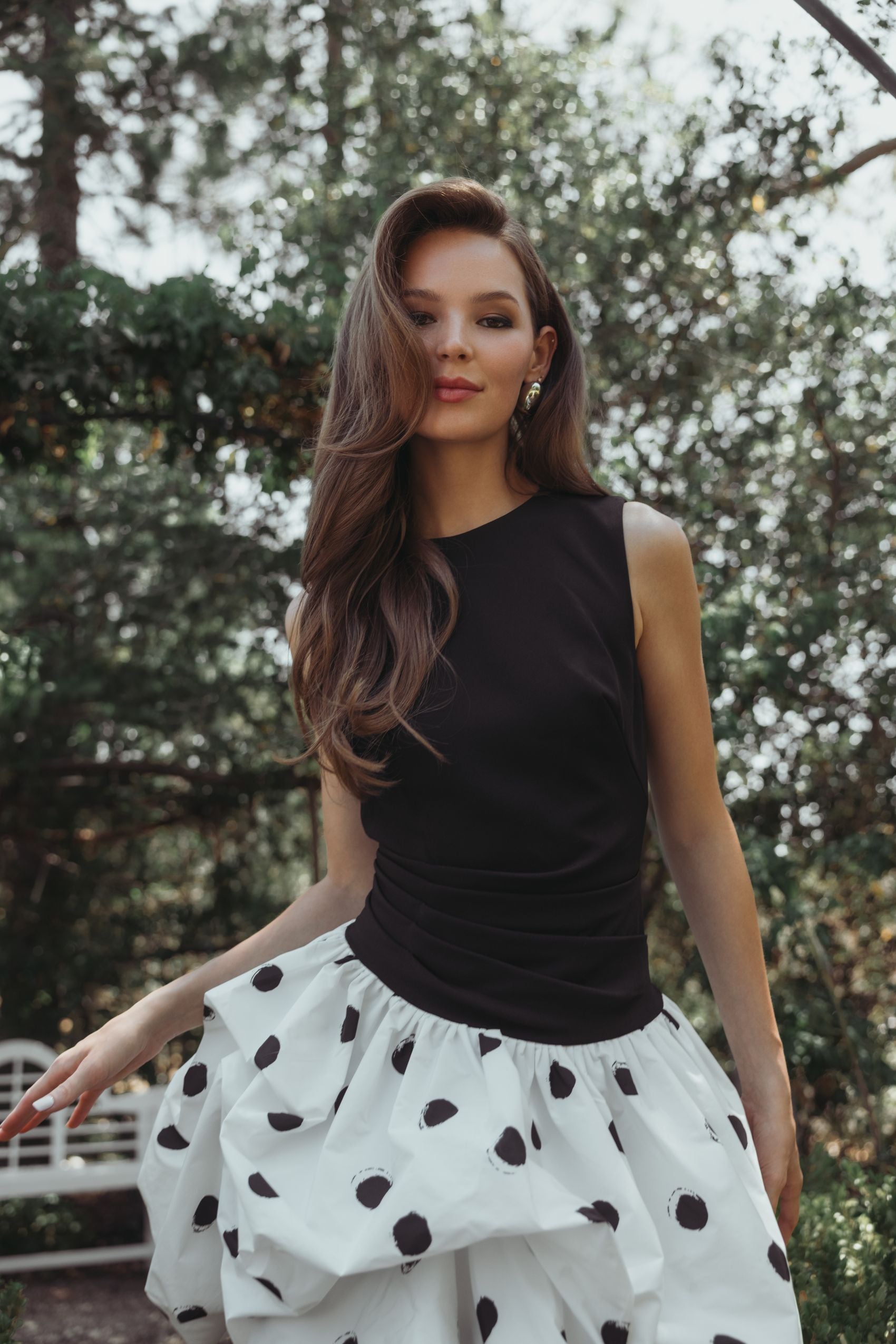 Black and White Polk Dot Bubble Skirt Mini Dress