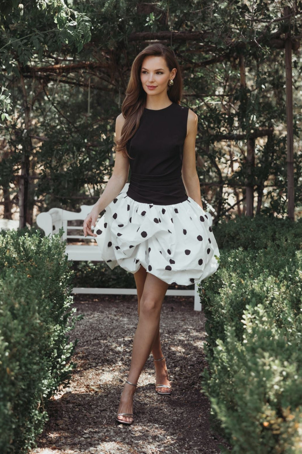 Black and White Polk Dot Bubble Skirt Mini Dress