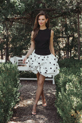 Black and White Polk Dot Bubble Skirt Mini Dress