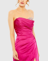 Pink Strapless Embellished Sweetheart Neckline Satin Gown