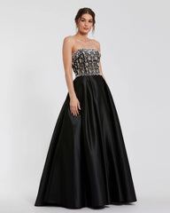 Black Strapless Embellished Top Satin Ballgown