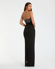 Black Embellished Strapless Bustier With Bow Crepe Gown