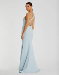 Blue One Shoulder Jersey Mermaid Gown